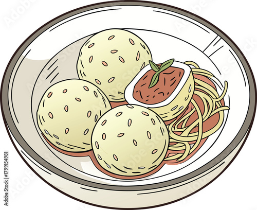 Rice ball with spaghetti isolated on