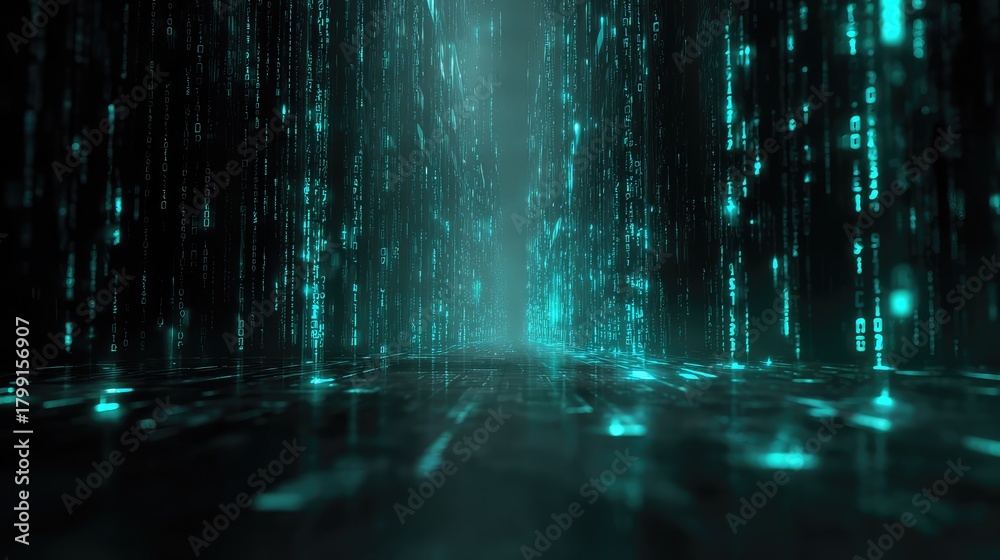 Fototapeta premium Digital data flowing through a virtual matrix tunnel