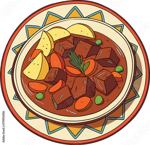Delicious beef stew with potatoes and carrots isolated on