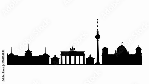 Striking berlin city skyline silhouette vector with iconic brandenburg gate, television tower, and famous german capital landmarks