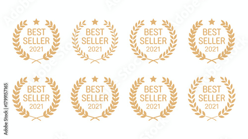 Best seller 2021 golden laurel wreaths award badges set. top product achievement recognition vector icons collection.
