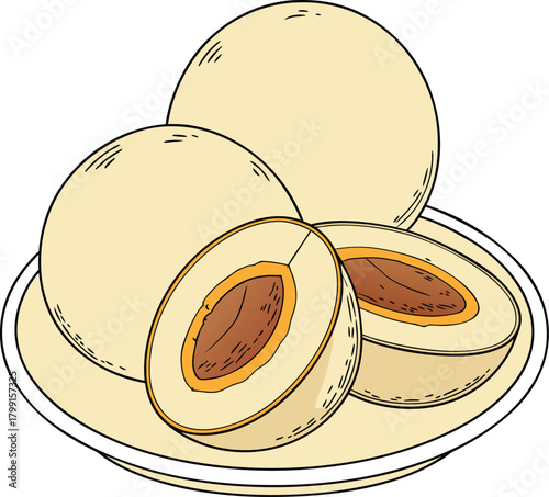 Delicious mochi rice cake with sweet filling isolated on