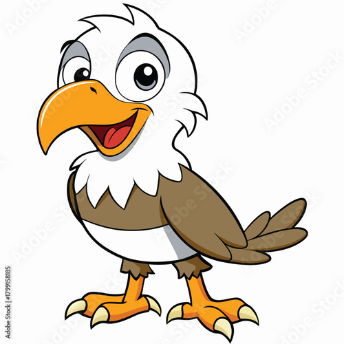 Cartoon Eagle Character with White Head, Brown Wings and Orange Beak on White