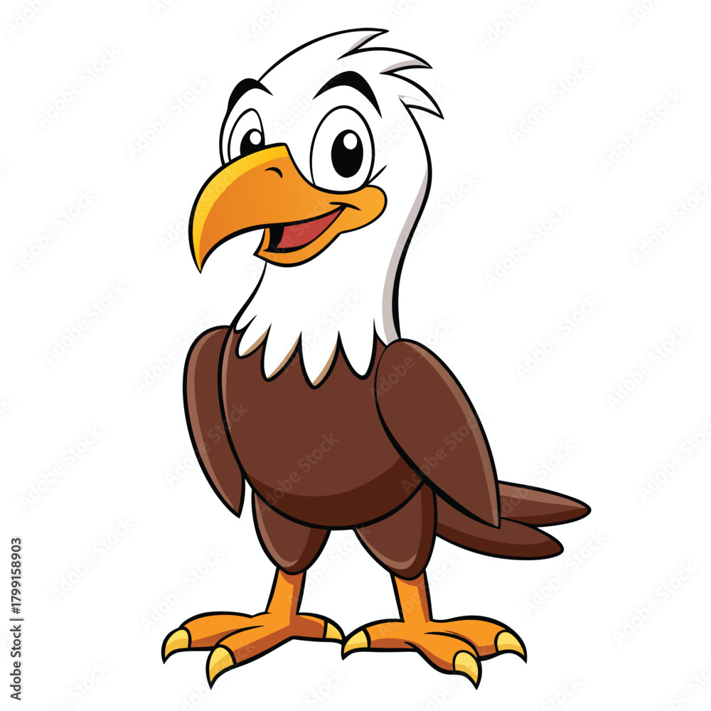 Naklejka premium Cartoon Eagle Illustration, Brown Body, White Head on White Background