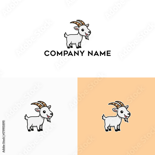 Charming goat cartoon logo design showcasing playful mascot style and whimsical design element