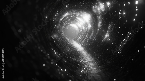 Fototapeta Naklejka Na Ścianę i Meble -  Abstract glowing tunnel traveling through a futuristic wormhole