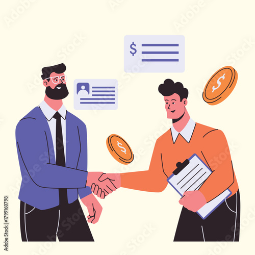 Business professional handshake symbolizing the beginning of a successful business partnership illustration