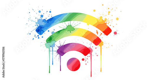 Colorful Wi-Fi symbol with paint splashes on white background  