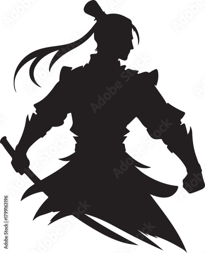 This is a silhouette of a Chinese warrior with a sword in a dynamic pose, ready for battle.