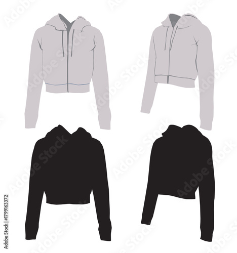 vector illustration of a white hoodie mockup design long sleeve Woodie