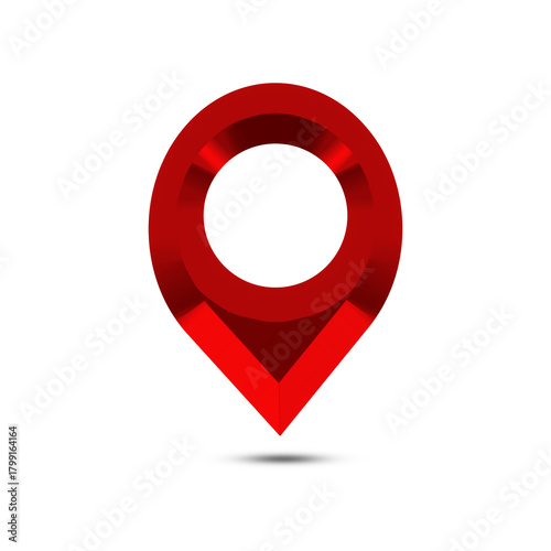 Glossy Red 3D Location Pin Icon with Shadow