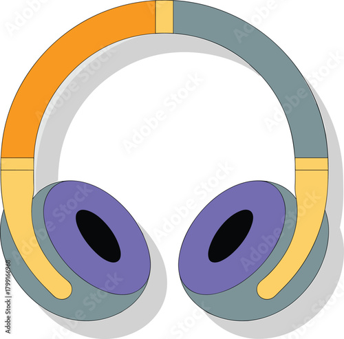 Stylized headphones illustration, colorful audio gear, music listening device, stereo sound equipment, modern sound technology, flat vector illustration