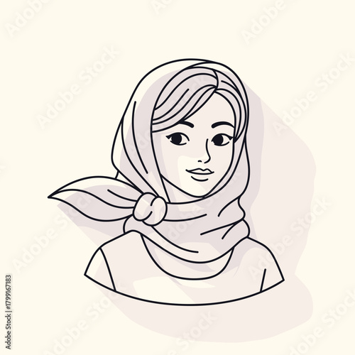 Woman in headscarf smiling with scarf tied in a stylish manner  