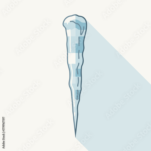 Icicle hanging with shadows and light reflections in winter  