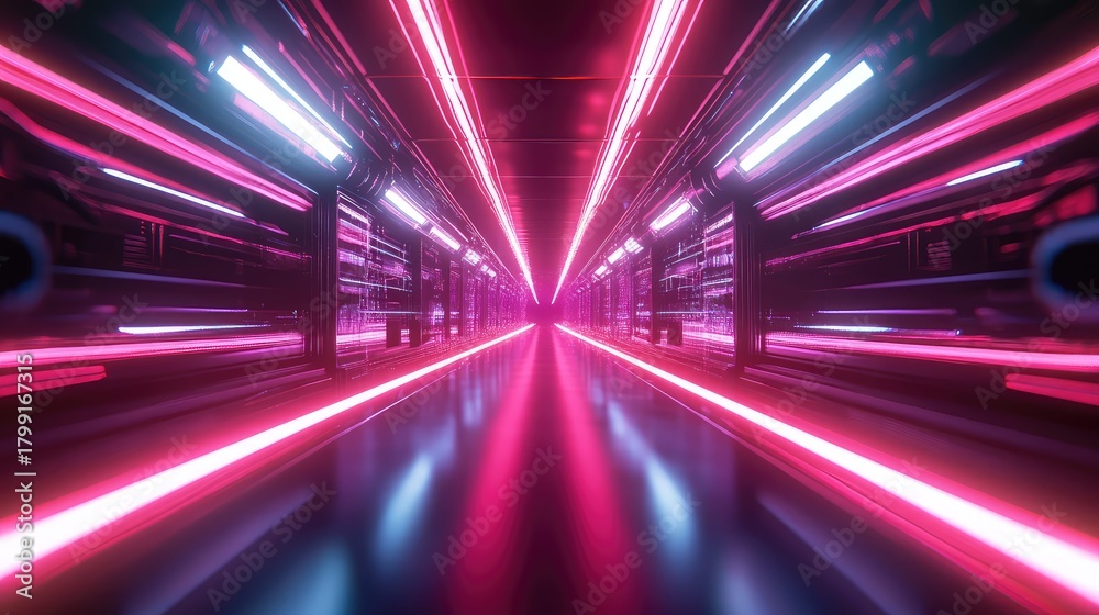 Fototapeta premium Speeding through a futuristic tunnel with neon light