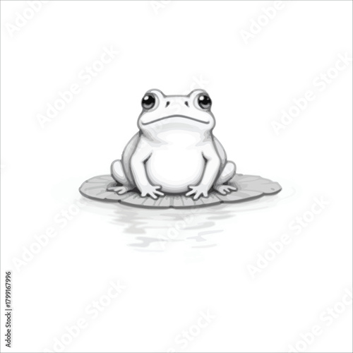 Cute green cartoon amphibian frog with a happy smile isolated on a white background