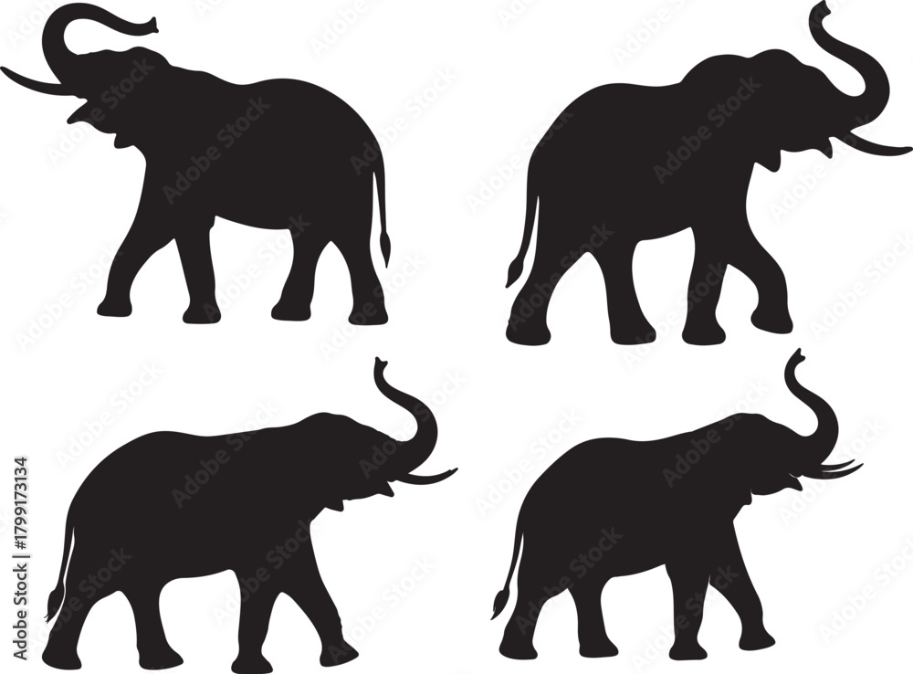 Naklejka premium Four Black Elephant Silhouettes in Profile animal
