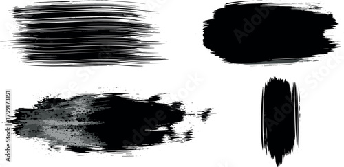 Set of abstract ink brush stroke textures in various shapes and sizes for design elements