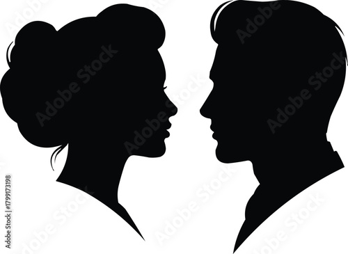 Silhouette Profile Of A Couple Facing Each Other woman