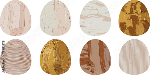 Easter Eggs with Textured Wood-Grain Patterns in Warm Earth Tones