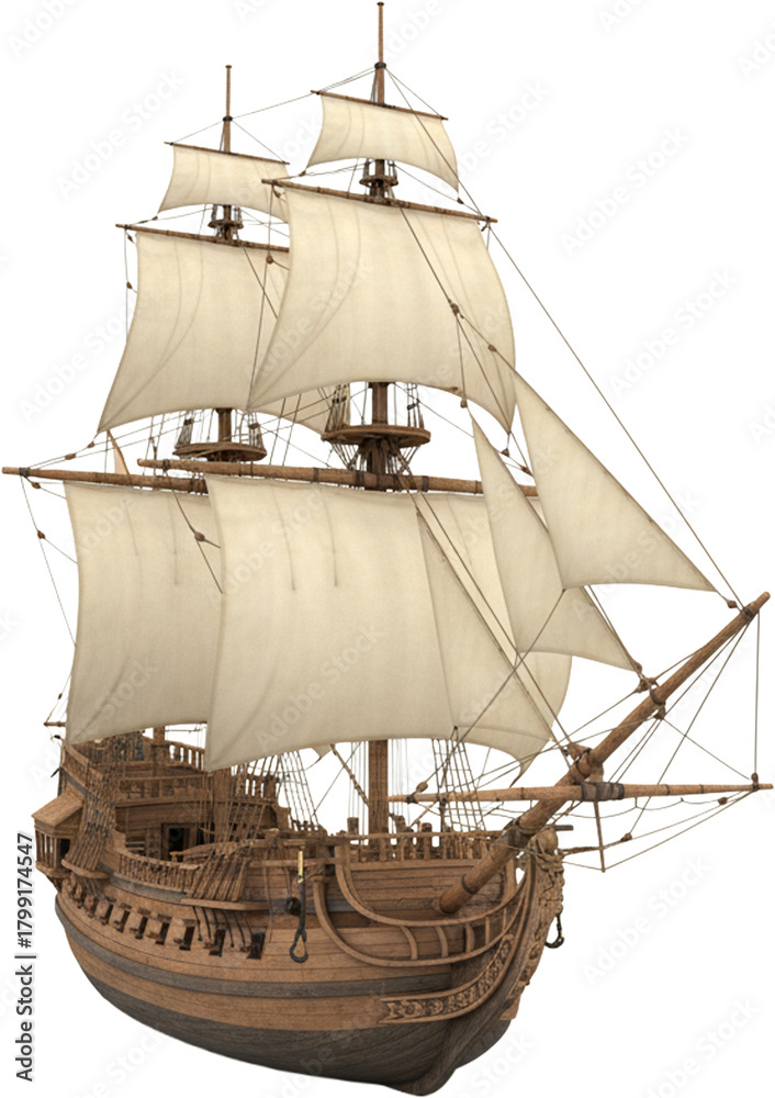 Naklejka premium Sailing Ship 3D Render isolated on white background