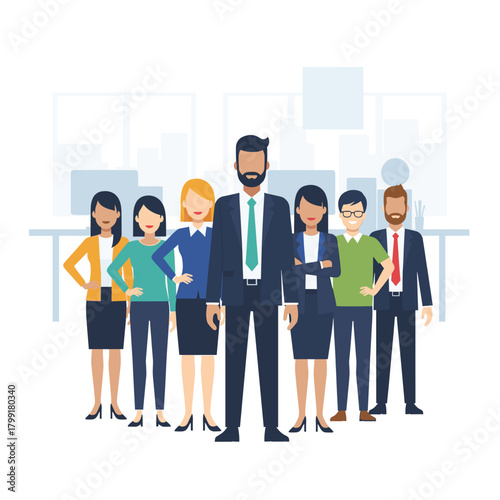 A diverse team of professionals stands together, showcasing unity and collaboration in a modern office setting isolated on they are ready to tackle challenges