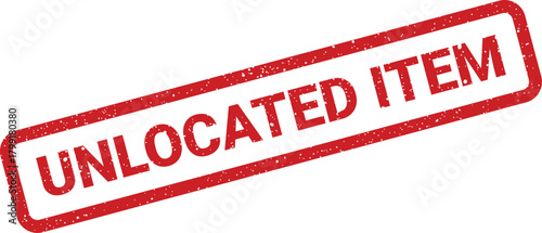 A distressed red rubber stamp impression indicates an item is unlocated, suggesting a search or tracking issue