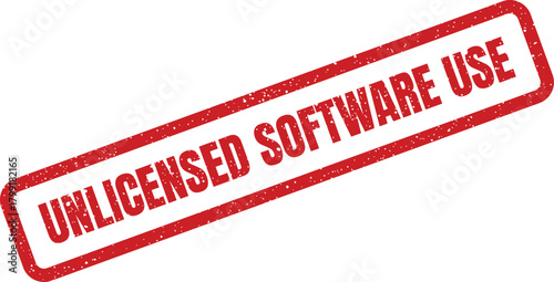 A textured rectangular stamp with grunge style clearly indicating unlicensed software use for legal compliance