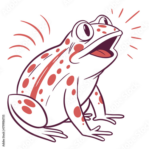 Cartoon Spotted Frog, Open Mouth, Funny Expression, on White Background