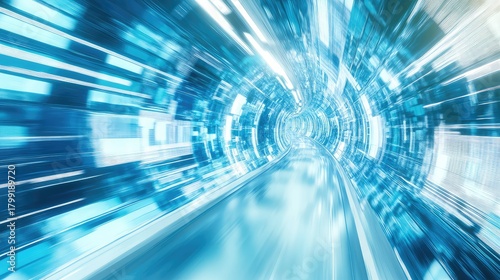 Fototapeta Naklejka Na Ścianę i Meble -  Abstract blue light tunnel moving with futuristic speed