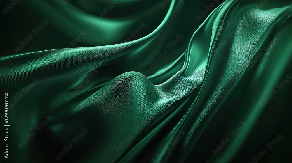 Fototapeta premium Green flowing fabric creating luxurious textured background abstract