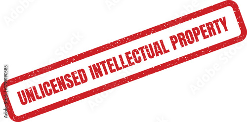 Distressed red rectangle stamp marking intellectual property rights as unauthorized use of material