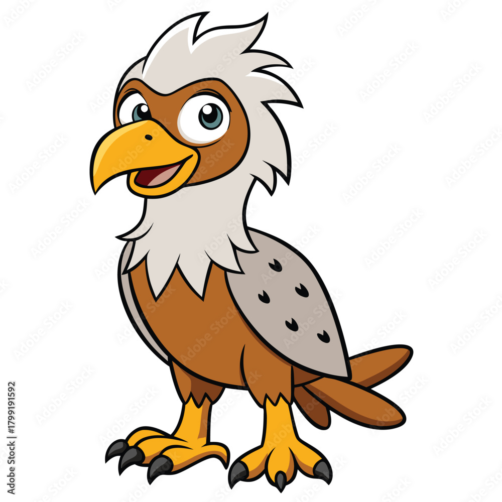 Naklejka premium Cartoon Style Griffon with Brown and Tan Feathers on White Background, Smiling