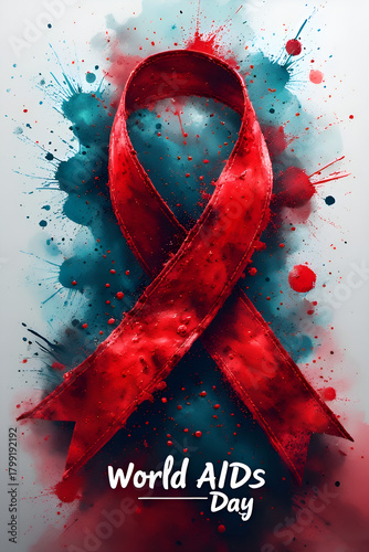 aids awareness ribbon on red background