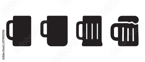 Collection of beer mugs and cups silhouette vector icons set design.