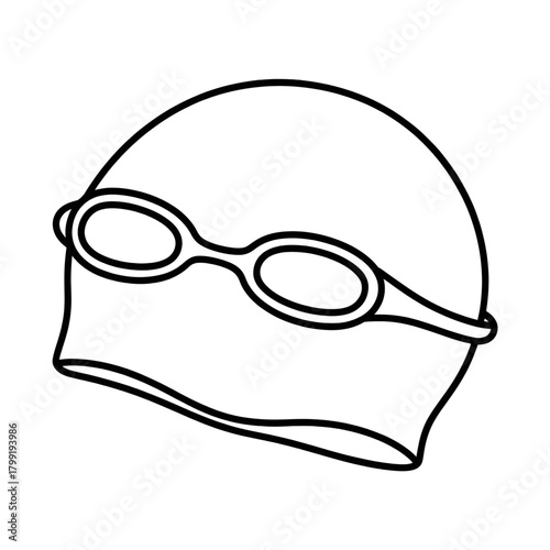 Swimming Cap with Goggles Outline Illustration for Coloring and Design