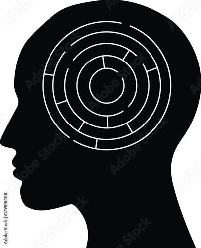 Circular Maze Labyrinth Inside Human Head Silhouette