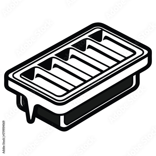 Isometric view of a monochrome vehicle air conditioning vent offers a geometric pattern