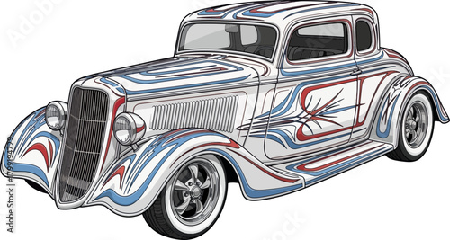 Classic car illustration with detailed artistic graphics