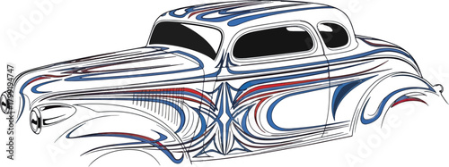 Classic car illustration with detailed artistic paintwork
