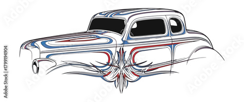 Classic car illustration with detailed color design isolated
