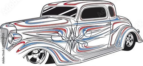 Classic car illustration with detailed color design isolated