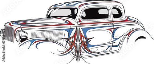 Classic car illustration with detailed color scheme and artistic design