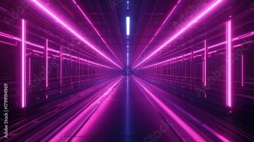 Fototapeta Naklejka Na Ścianę i Meble -  Futuristic neon tunnel glowing with pink and blue lights