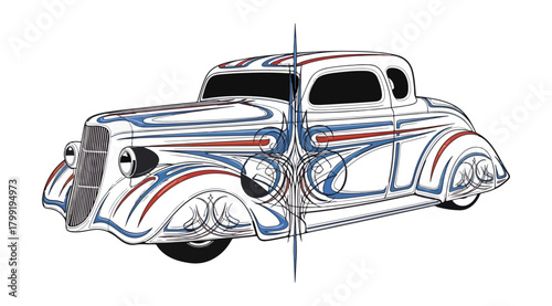 Classic car illustration with detailed custom design