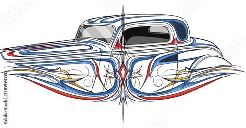 Classic car illustration with detailed custom design