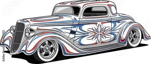 Classic car illustration with detailed custom graphics