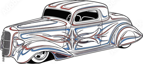 Classic car illustration with detailed custom paintwork