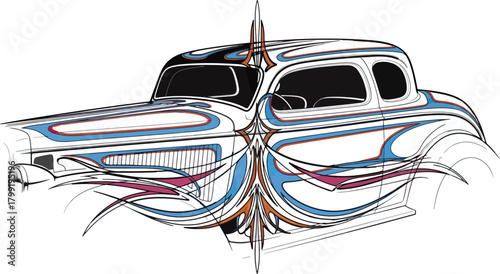 Classic car illustration with detailed custom paintwork