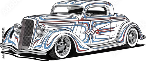 Classic car illustration with detailed custom paintwork isolated
